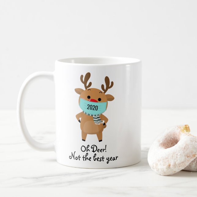Taza De Café Navidades renos 2020 Oh ciervos no es un buen año (Con donut)