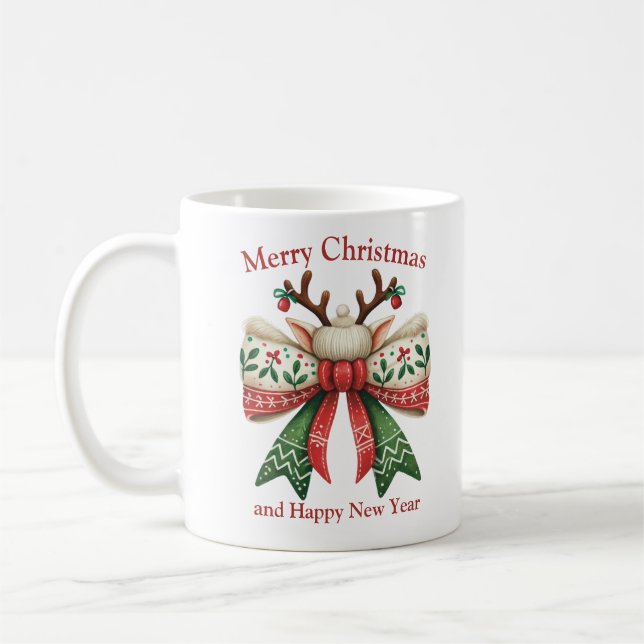 Taza De Café Navidades renos antlers elfos de arco rústico gorr (Izquierda)