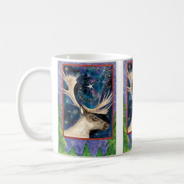 Taza De Café Navidades renos de noche con una estrella brillant (Izquierda)