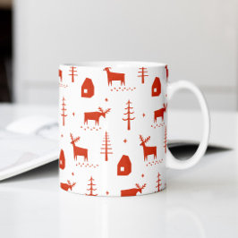 Taza De Café Navidades renos. Patrón animal de bosque rojo