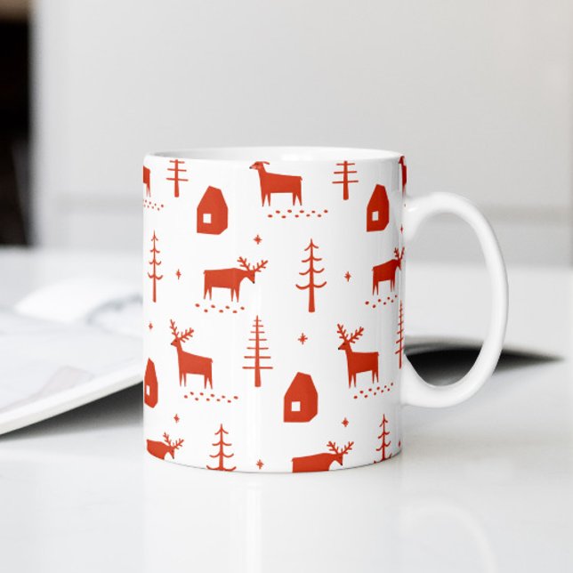 Taza De Café Navidades renos. Patrón animal de bosque rojo (Subido por el creador)