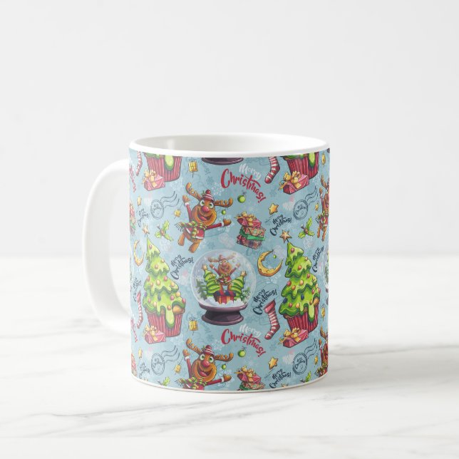 Taza De Café Navidades Renos y Nieve Globos (Anverso izquierdo)
