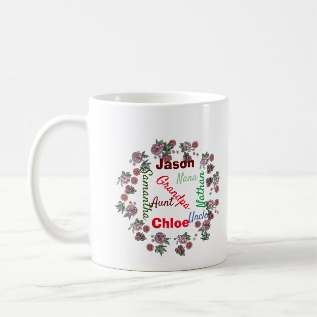 Taza De Café Navidades repitiendo nombre familia personalizada (Izquierda)