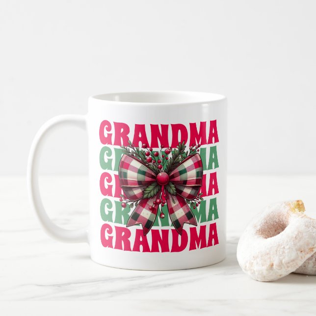 Taza De Café Navidades Retro Abuela Coquette Bow (Con donut)