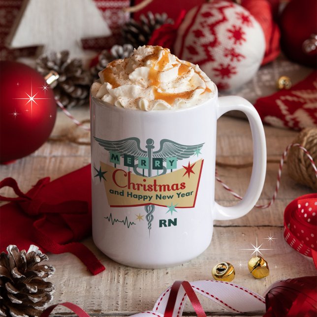 Taza De Café Navidades Retro de Credenciales Profesionales Médi (Personalize with your credentialed designation, name etc. Thank you for all you do!)
