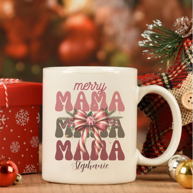 Taza De Café navidades retro de mamá personalizados arco (Subido por el creador)