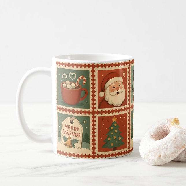 Taza De Café Navidades retro estampado de maratón de vacaciones (Con donut)
