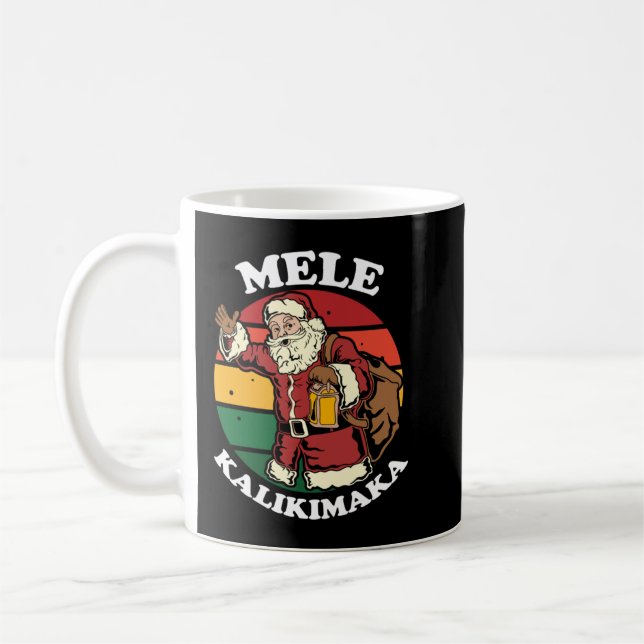 Taza De Café Navidades retro Mele Kalikimaka Santa Shaka Hawaii (Izquierda)