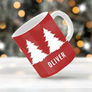 Taza De Café Navidades Retro Rojo Moderno Minimal Único