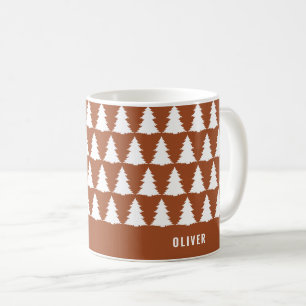 Taza De Café Navidades Retro Terracota Moderno Minimal Único
