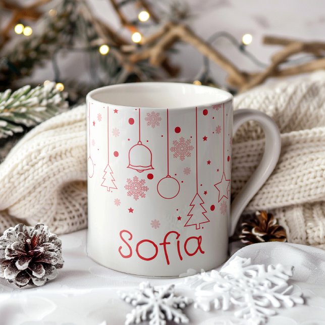 Taza De Café Navidades rojo Ball decoración estrella nombre clá (Subido por el creador)