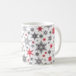 Taza De Café Navidades, rojo, blanco, copos de nieve, invierno,
