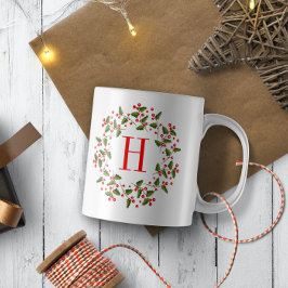 Taza De Café Navidades rojos Berries y guirnalda del follaje in