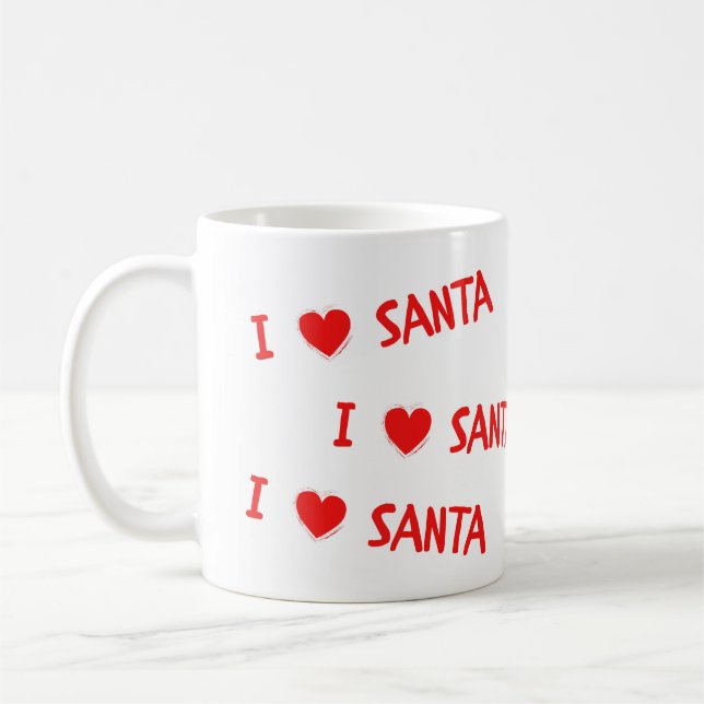 Taza De Café Navidades rojos divertidos que amo a Santa Heart (Izquierda)