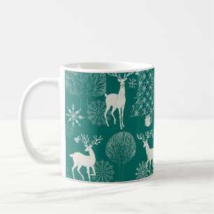 Taza De Café Navidades rojos festivos, bosque invernal.