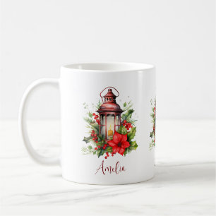 Taza De Café Navidades rojos Lantern Poinsettia y Pine