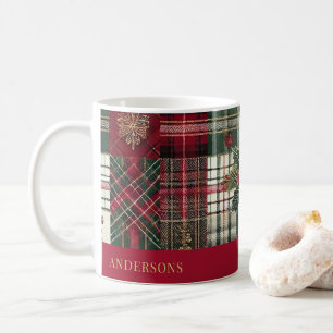Taza De Café Navidades rojos Rústico Tartán Patrón