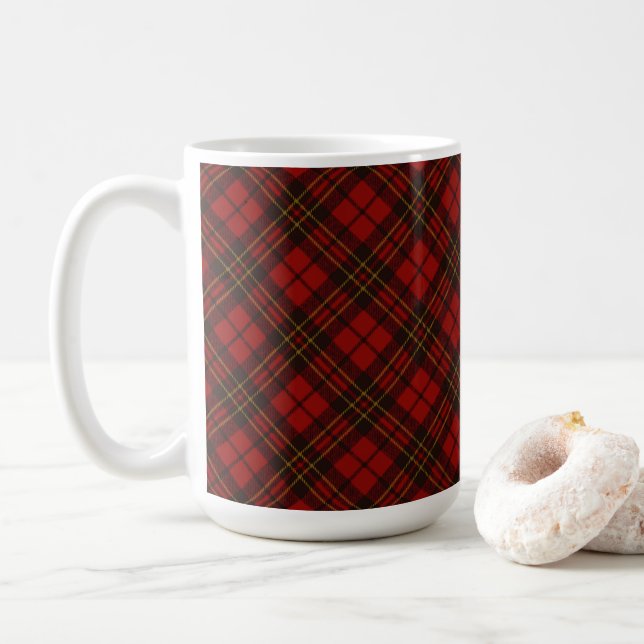 Taza De Café Navidades rojos tartán riegan el patrón de las vac (Con donut)