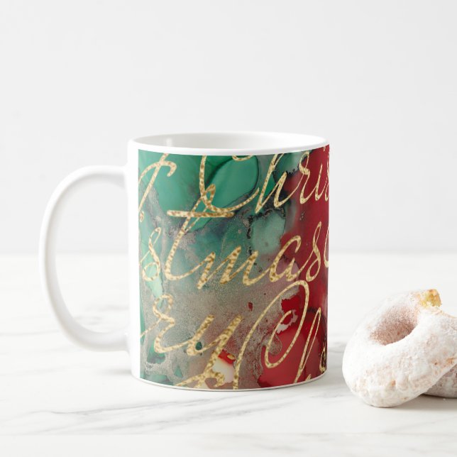 Taza De Café Navidades Rojos Verdes Golds 11 oz. (Con donut)