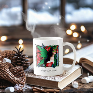 Taza De Café Navidades rojos verdes solsticio hadas
