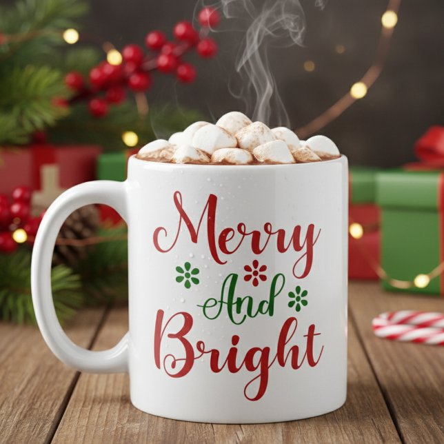 Taza De Café Navidades rojos y verdes festivos y brillantes (Merry and Bright Festive Red and Green Christmas Coffee Mug)