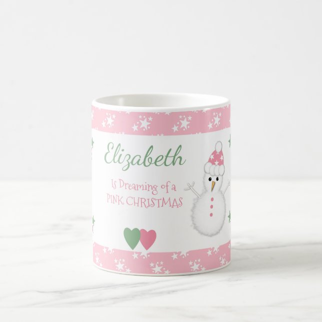 Taza De Café Navidades rosados con un muñeco de nieve (Centro)
