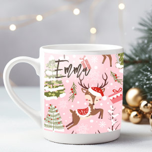 Taza De Café Navidades rosados renos con nombre