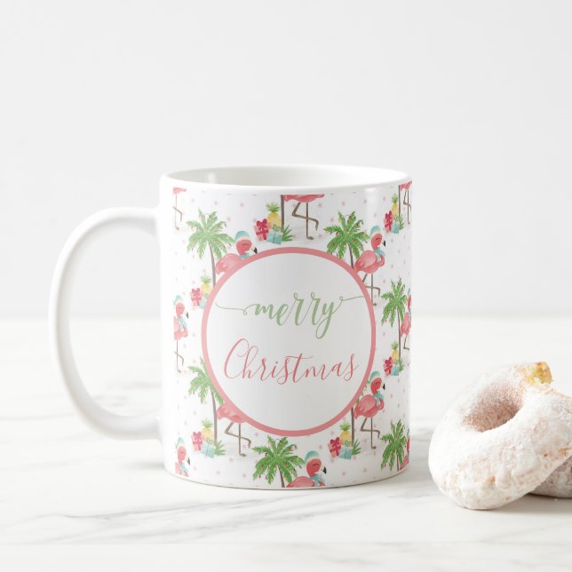 Taza De Café Navidades rosados tropicales Flamingo Blue Santa H (Con donut)