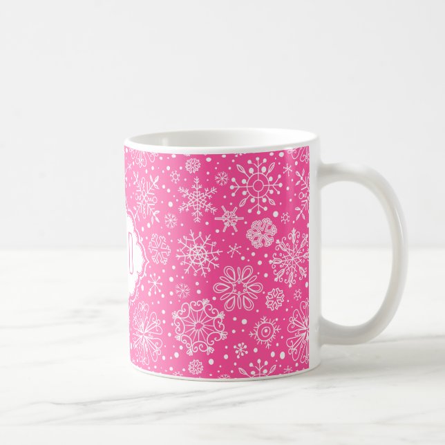 Taza De Café Navidades rosados y blancos copos de nieve 2 (Derecha)