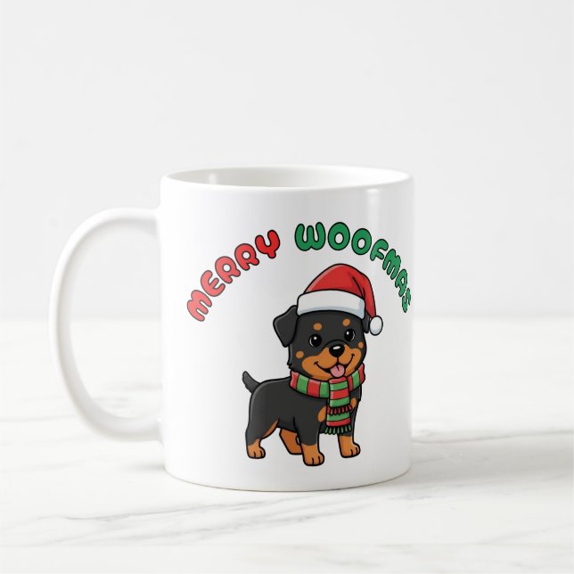 Taza De Café Navidades Rottweiler Mug: Merry Woofmas (Izquierda)
