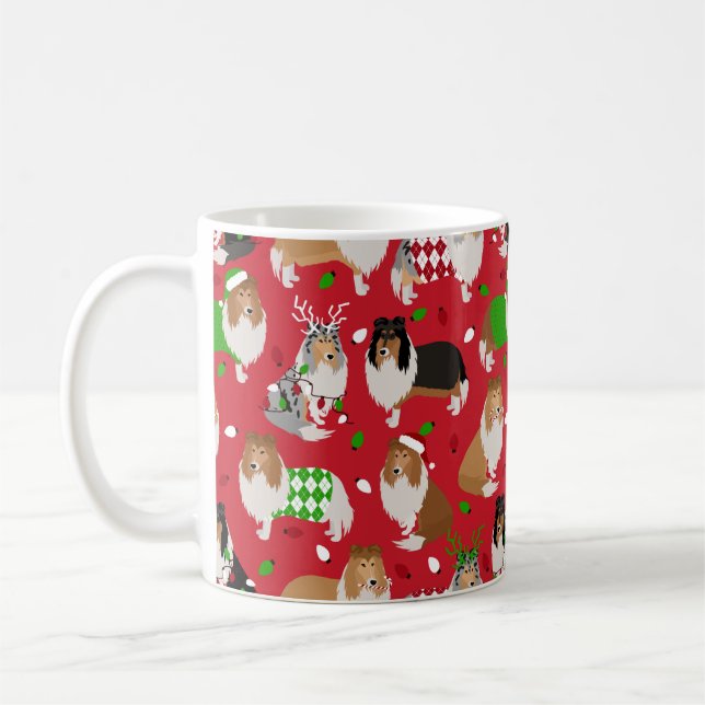 Taza De Café Navidades Rough Collie (Izquierda)