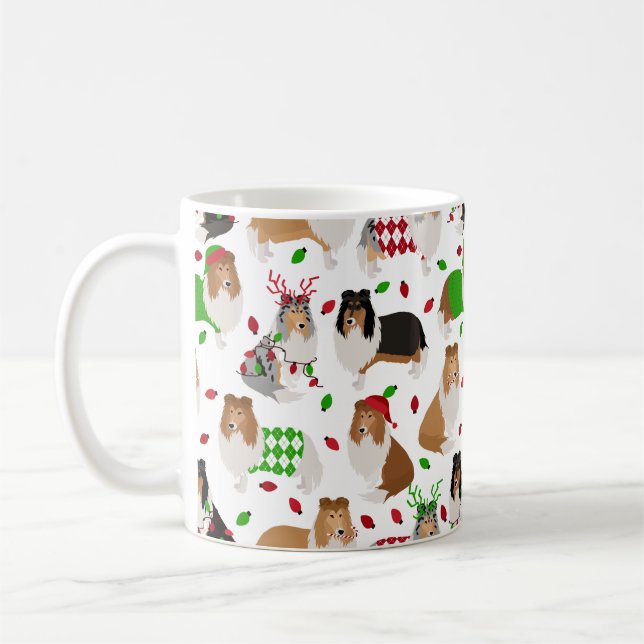 Taza De Café Navidades Rough Collie Coffee Mug (Izquierda)