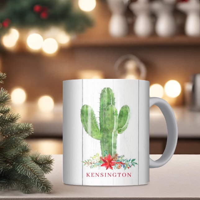 Taza De Café Navidades Rústicos Cactus Suculentas Fiestas (Rustic Christmas Cactus Succulent Holiday Coffee Mug)
