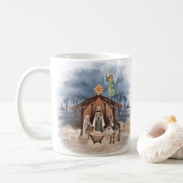 Taza De Café Navidades rústicos campesinos acuarela natividad