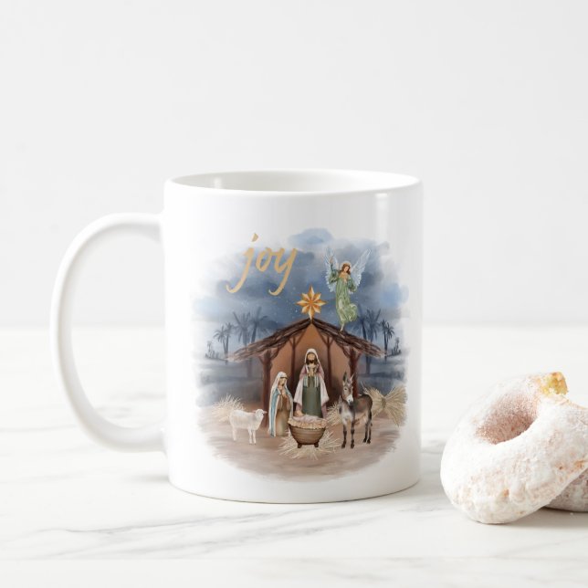 Taza De Café Navidades rústicos de granjas disfrutan la nativid (Con donut)