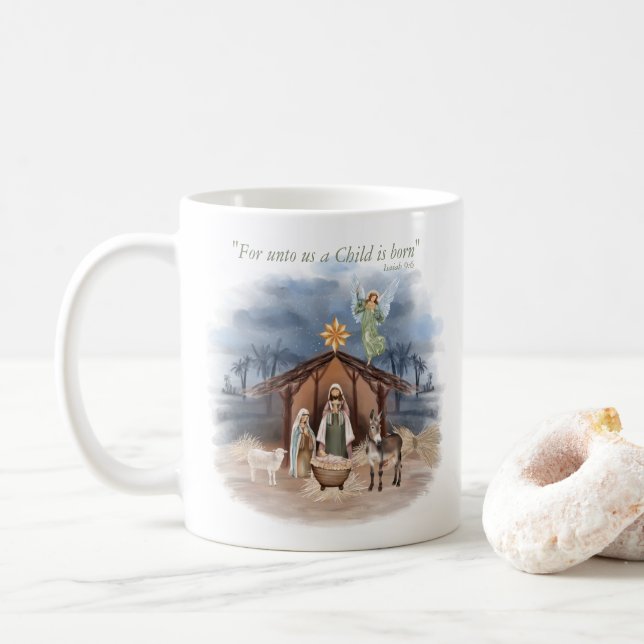 Taza De Café Navidades rústicos de granjas Natividad tradiciona (Con donut)