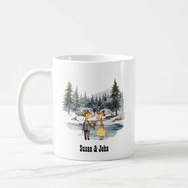 Taza De Café Navidades RV Lake Camp Nueva Pareja Giraffe Arte (Izquierda)