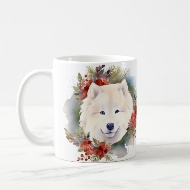 Taza De Café Navidades Samoys Wreath Festive Pup (Izquierda)