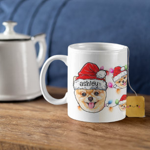 Taza De Café Navidades Santa Claus Pomeranian Mascota Cabeza de