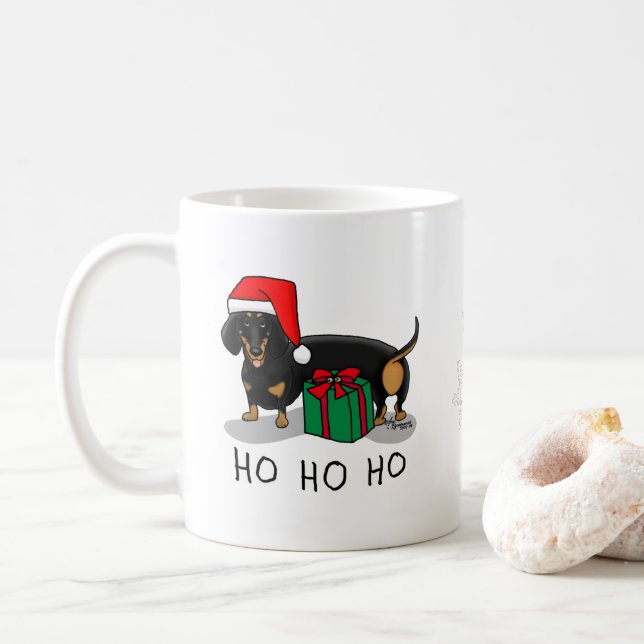 Taza De Café Navidades Santa Dachshund (S black & tan) Cute (Con donut)