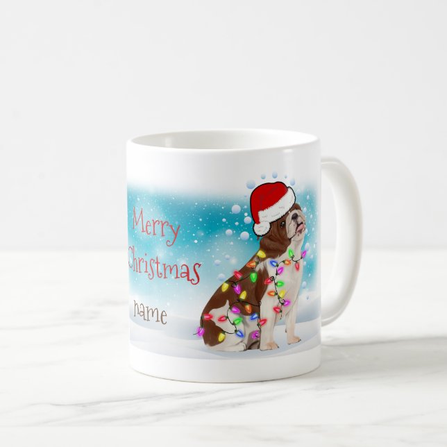 Taza De Café Navidades Santa Hat Feliz Bulldog de Navidad (Anverso derecho)
