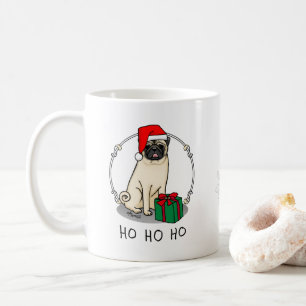 Taza De Café Navidades Santa Hat Pug Dog (flor claro) Cute