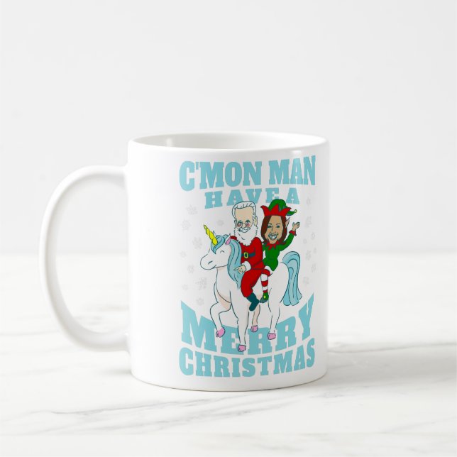 Taza De Café navidades santa joe biden kamala harris unicorn (Izquierda)