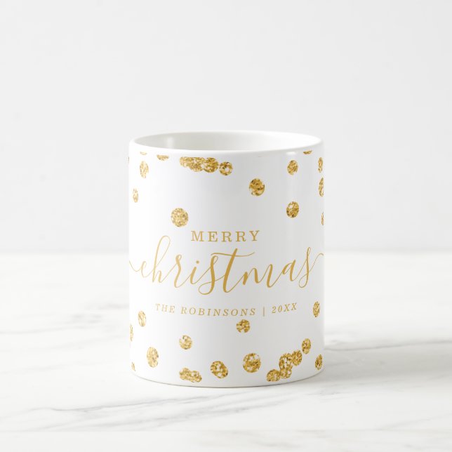 Taza De Café Navidades sencillos de ORO Purpurina Blanco (Centro)