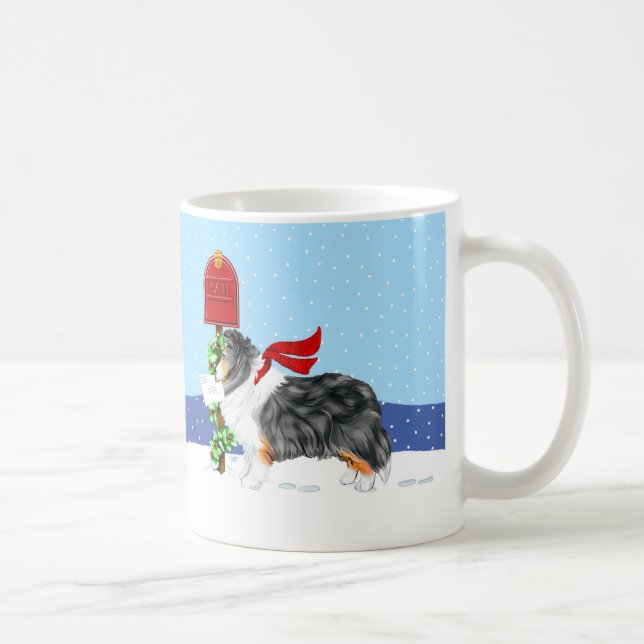 Taza De Café Navidades Sheltie Mail Tri Color (Derecha)