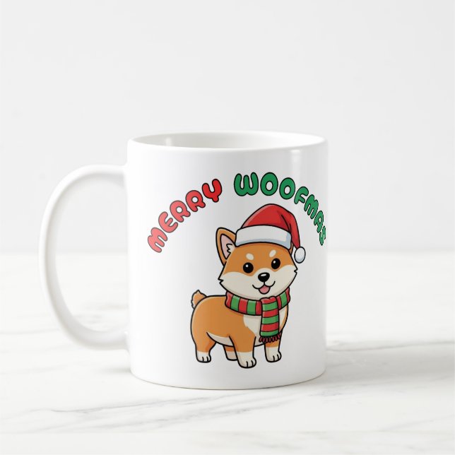 Taza De Café Navidades Shiba Inu Mug: Feliz Woofmas (Izquierda)