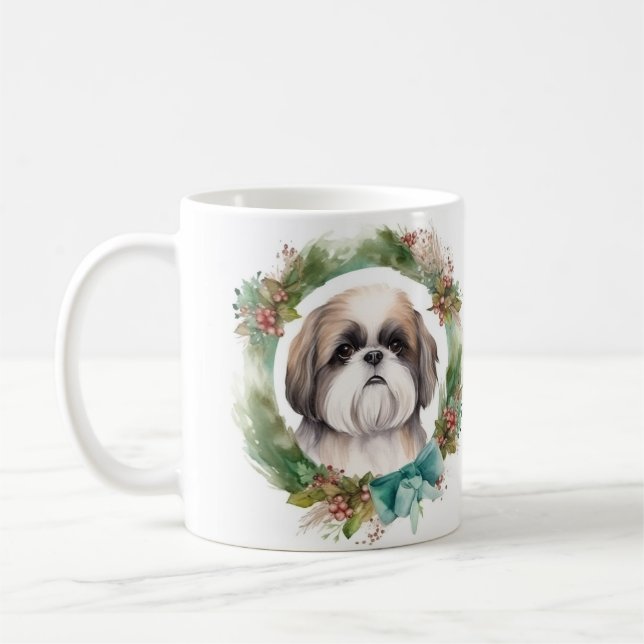 Taza De Café Navidades Shih Tzu abuchean presentación festiva (Izquierda)