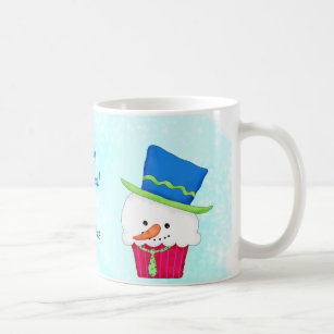 Taza De Café Navidades Snowman Cupcake Nombre personalizado