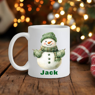 Taza De Café Navidades Snowman Green Gorra y Guantes