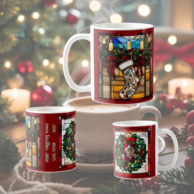 Taza De Café Navidades Stocking Faux Staines Glass (Subido por el creador)